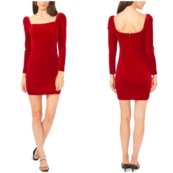 1. State Dresses & Skirts - 1.STATE Women’s Princess Seamed Red Velvet Mini Cocktail Dress Size Small